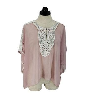 Audrey Ann Women's Sheer Lace Embroidered Blouse‎ Size Medium